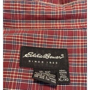 Eddie Bauer XL TALL 100% Cotton Red Plaid Button Down Shirt 17 1/2-34